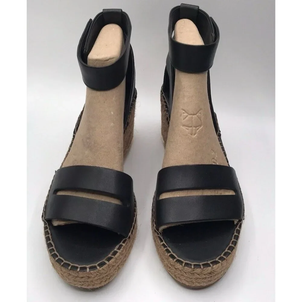 Franco‎ Sarto Sandals Womens Size 10 M Black Wedge Espadrilles